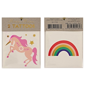 Tatuajes temporales unicornio y arcoiris