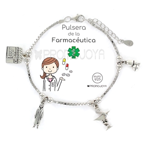 Pulseras de las profesiones-oficios-eventos para la mujer Farmacéutica con 4 colgantes típico de la profesión