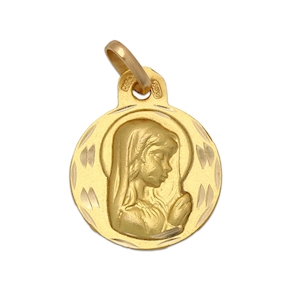 Medalla Virgen Niña de oro amarillo de 18 Kl. Diámetro de 15mm