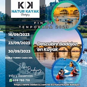Paseos en Kayak Badajoz. 30 de septiembre. TURNO DE MAÑANA