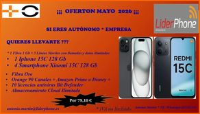 ¡¡¡ OFERTON MAYO 2026 ¡¡¡ Iphone + 4 Xiaomi 15C ¡¡¡ 40 % DTO ¡¡¡ ¡¡¡ Incluido en el precio ¡¡¡